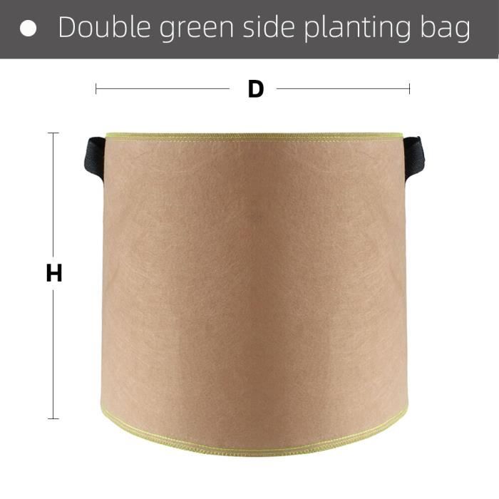 Sacs De Culture En Tissu - Lot De 6, 2 Gallons (20x20cm) - Noir Et Vert - Drainage Et Aération Racines, Réutilisables