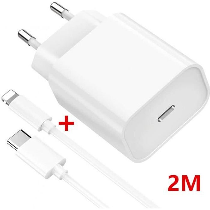 Chargeur Rapide USB-C + Câble 2 Mètre pour iPhone 14 Pro Max 14 Plus -  Blanc - Cdiscount Téléphonie