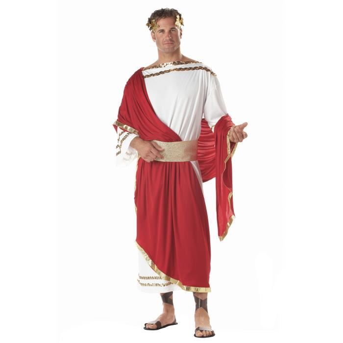 Costume César - CALIFORNIA COSTUME - Toge blanche avec liserés or - Homme Adulte - Jaune, Blanc, Or, Rouge