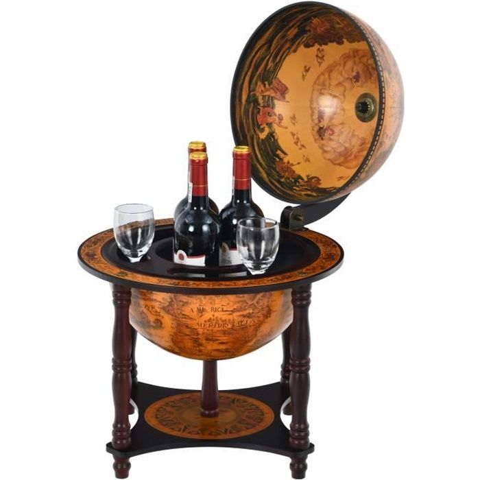 Marron Beige COSTWAY Bar Globe Terrestre Mappemonde Style Vintage Mini Bar Répliqued/'une Cartographie du XVI e Siècle Bar à Cocktails Marron