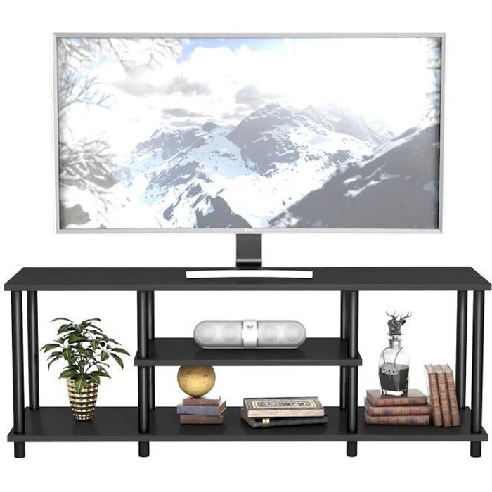 costway meuble tv à 3 niveaux pour télévision jusqu'à 50 pouces, banc tv moderne avec structure en métal, pour salon, chambre, noir