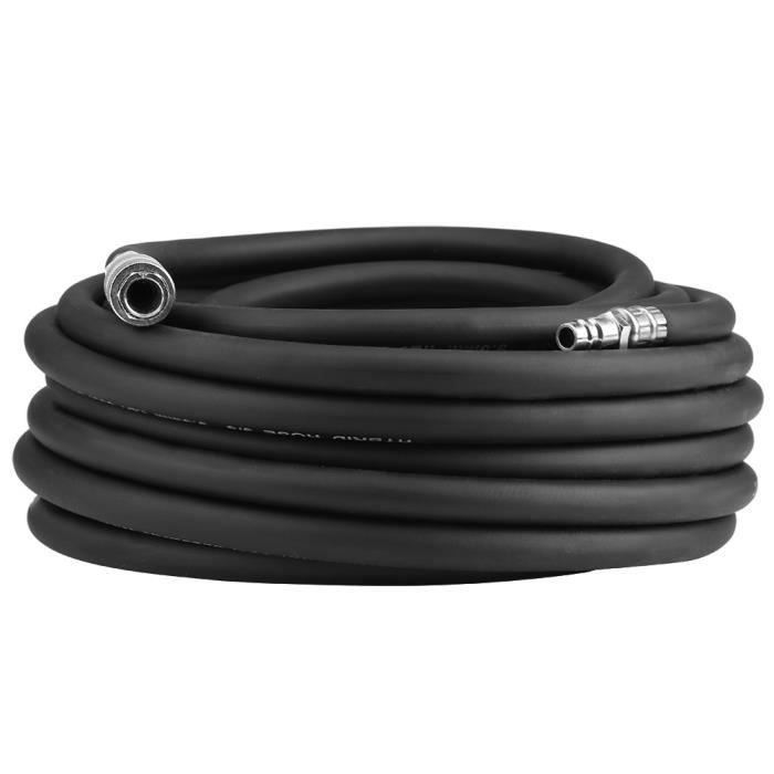 YOTOO Tuyau à Air Comprimé Hybride 10m - 6mm X 15,5mm - 300 PSI - Caoutchouc/PVC Résistant Avec Raccords Rapides Et Limiteurs De Courbure