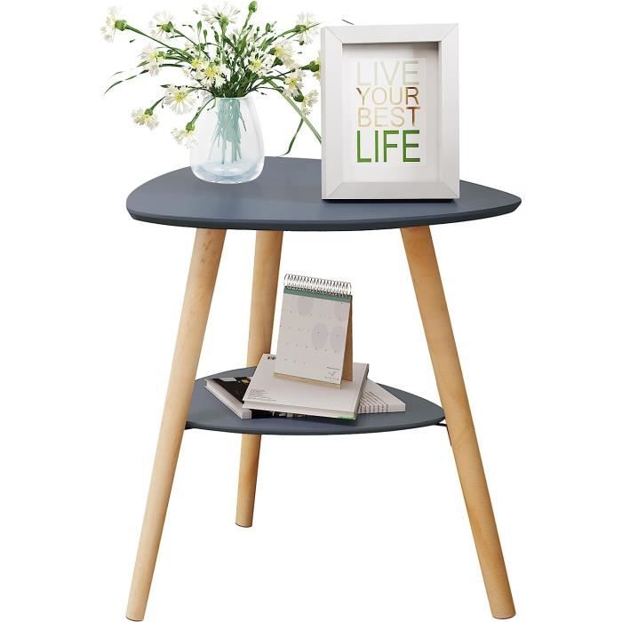 EUGAD Table Basse Table dAppoint avec 2 Plateaux Table de Chevet Scandinave Pieds en Bois Massif Gris E0AG0032