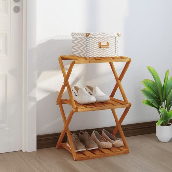 Plateau De Service 3 Niveaux Bois D’Acacia Relaxdays – Présentoir Rustique Pliable Avec Poignée