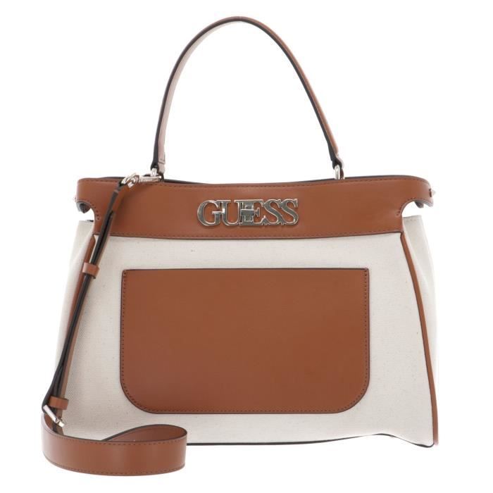 GUESS Uptown Chic Large Turnlock Satchel Cognac 115674 Marron