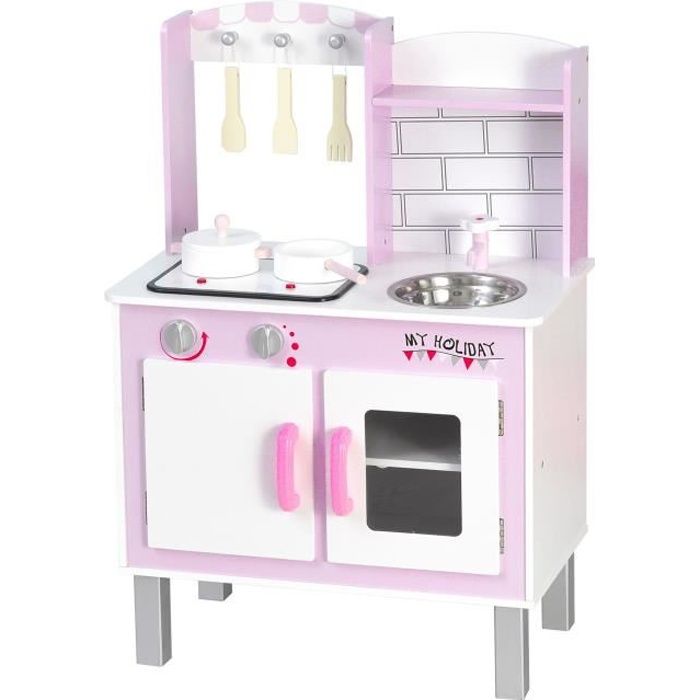 Cuisine bois jeu d'imitation - cuisine rose enfant - nombreux accessoires &  rangements inclus - fonction sonore - MDF pin rose - Cdiscount Jeux - Jouets