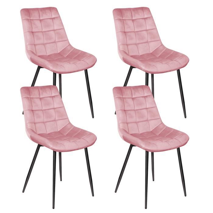 lot de 4 chaises de cuisine en velours rose et métal huole - ergonomiques et stables
