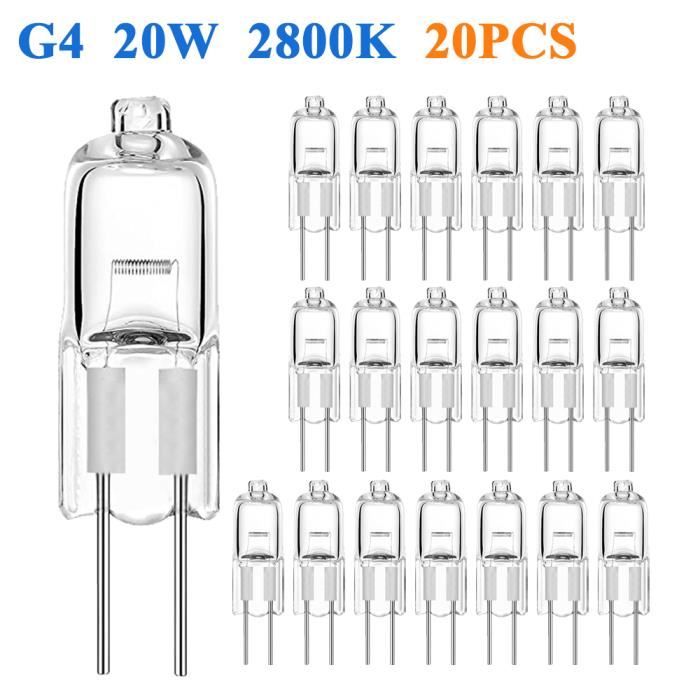 Ampoules Halogènes G4 20W 12V - Blanc Chaud 2800K, Lot De 8, Intensité Variable