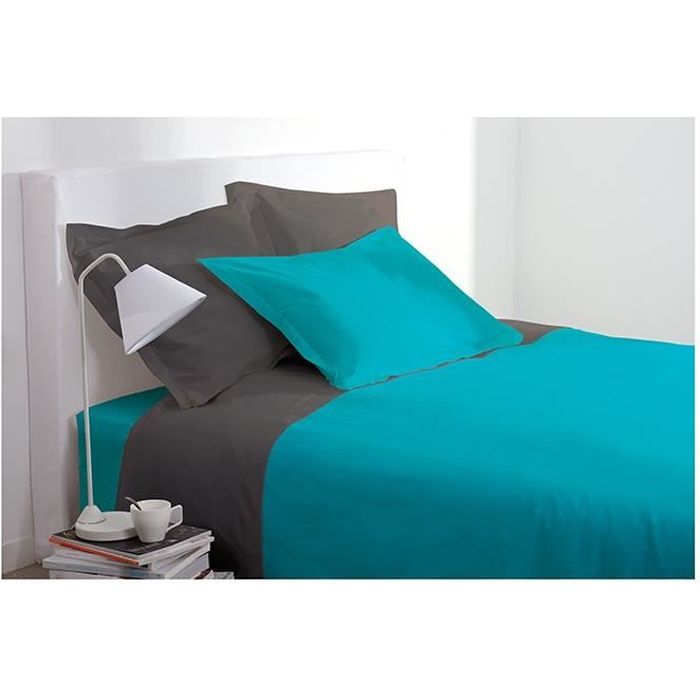 Housse de Couette Unie 100% Coton / 57 Fils/cm² (Turquoise, Housse de  Couette 140 x 200 cm pour lit 1 Place)