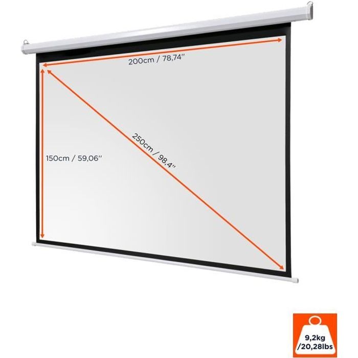 Format 1:1 Diagonale de 284cm Toile de 200x200cm Frontstage Ecran de Projection d/éroulant pour vid/éoprojecteur Home Cinema de qualit/é HD Facteur de Gain 1.0