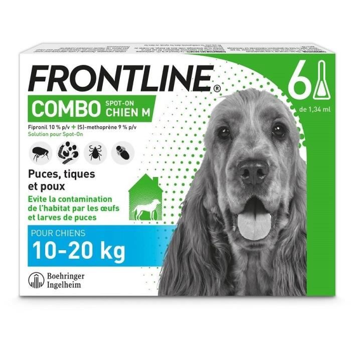 FRONTLINE Combo Chien M - 10 à 20 kg - 6 Pipettes - Puces tiques et poux