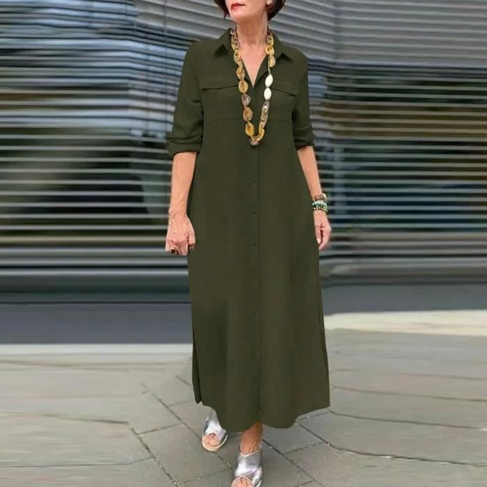Robe femme chic et elegant Robe ample a manches longues imprimee mode et temperament pour femme Jaune Jaune Cdiscount Pret a Porter
