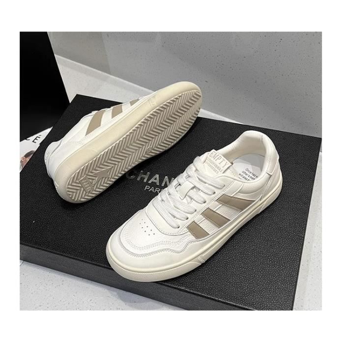 INSFITY Baskets Femme en Cuir Plat Automne Casual Confortable Couleur Contraste - Kaki - INSFITY