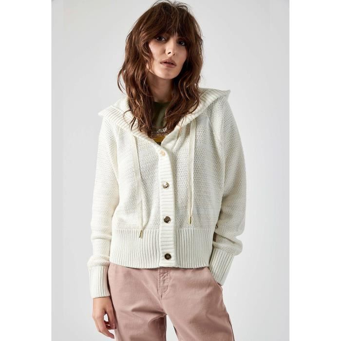 Gilet blanc Femme FARIN KAPORAL Col capuche Fermeture boutonnee Logo metallique Ecru Cdiscount Pret a Porter