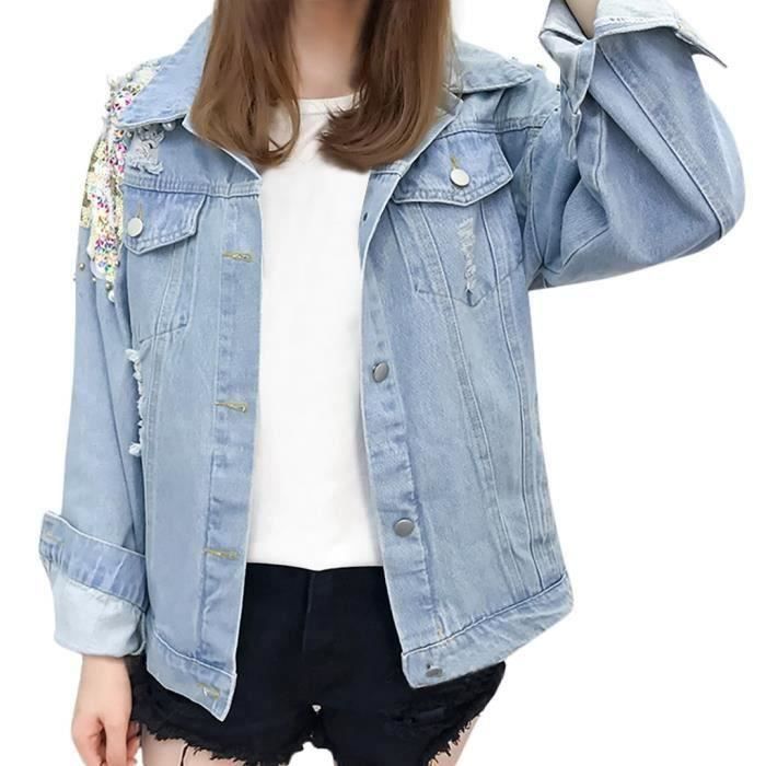 Veste En Jean Longue Avec Perles - Taille S, Style Parka, Très Bon état Occasion