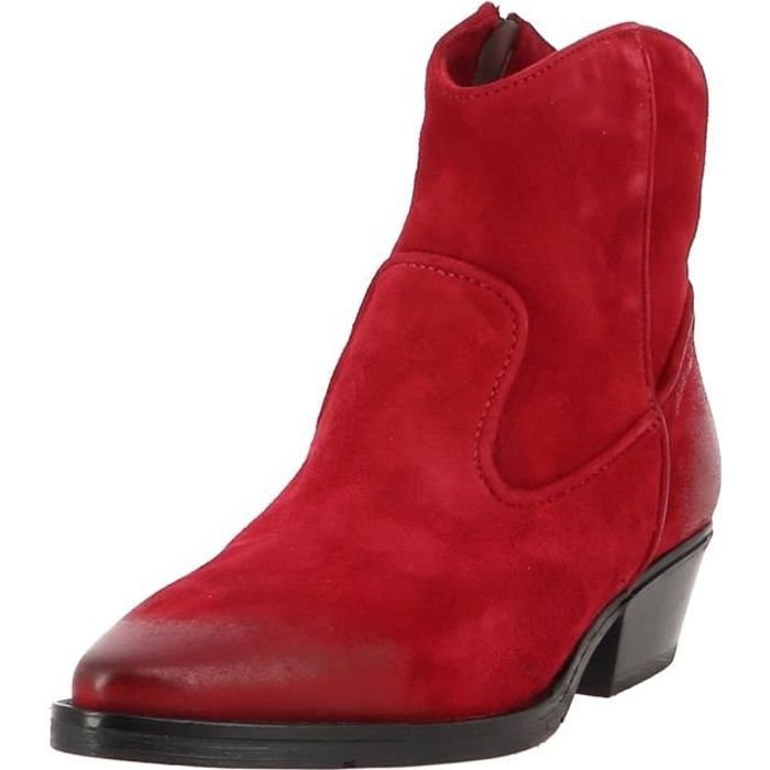 bottines santiag en cuir velours rouge - mjus - modèle 240210 - talon 3cm