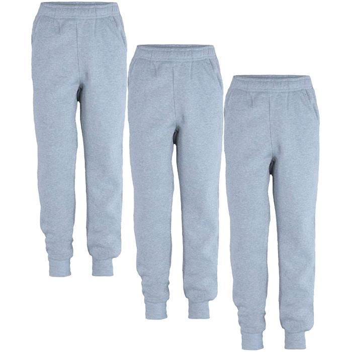 lotmart - pantalon de jogging enfant - gris chiné - pack de 3 - taille 11-12 ans