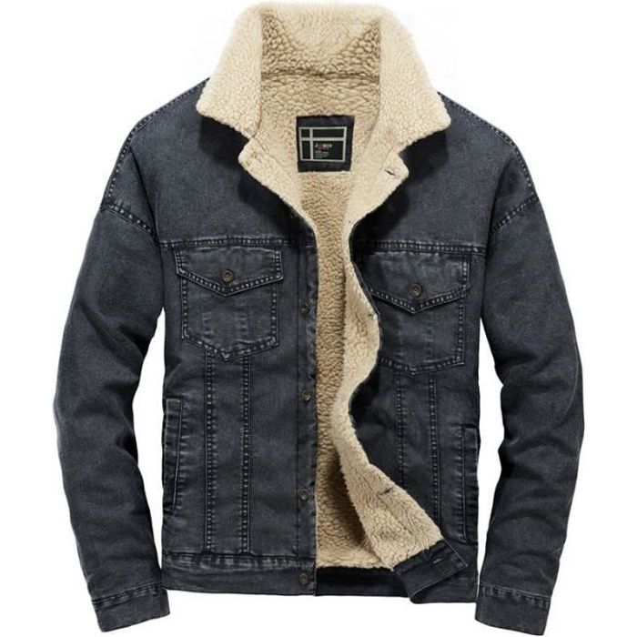 Veste en jean noir fourrure hotsell homme