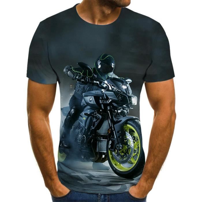 T-shirt moto,De course Cool graphiques T-shirt moto 3D Tee-Shirt homme  imprimé d'été hauts à la mode punk T-shirt homme grande tail E_357 -  Cdiscount Prêt-à-Porter