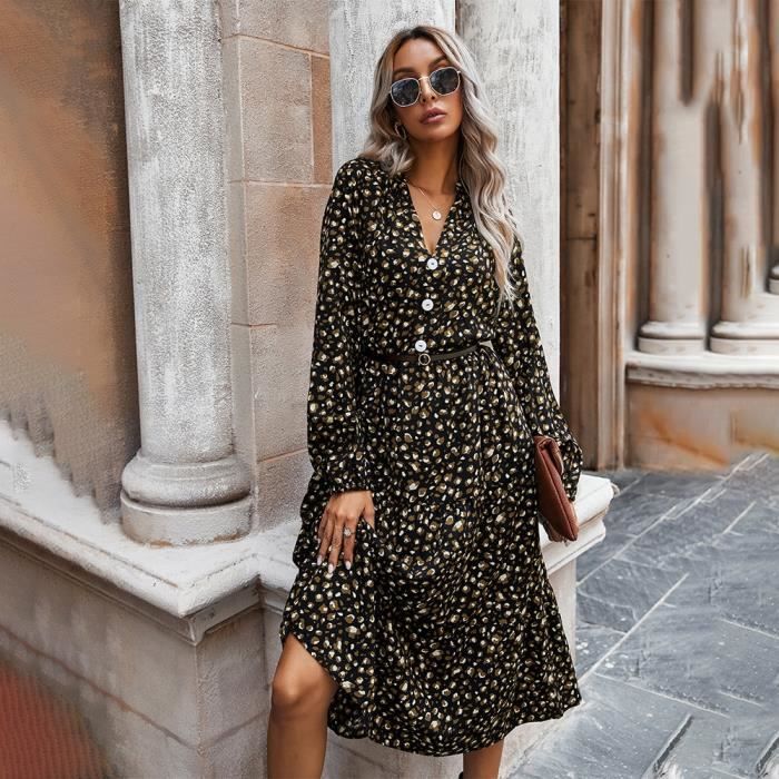 Robe Printemps Manches Longues Robe Midi Femme Leopard lache Blanc Decontracte Femmes Robes Nouveaute 2021 d ete Type Black Blanc Cdiscount Pret a Porter
