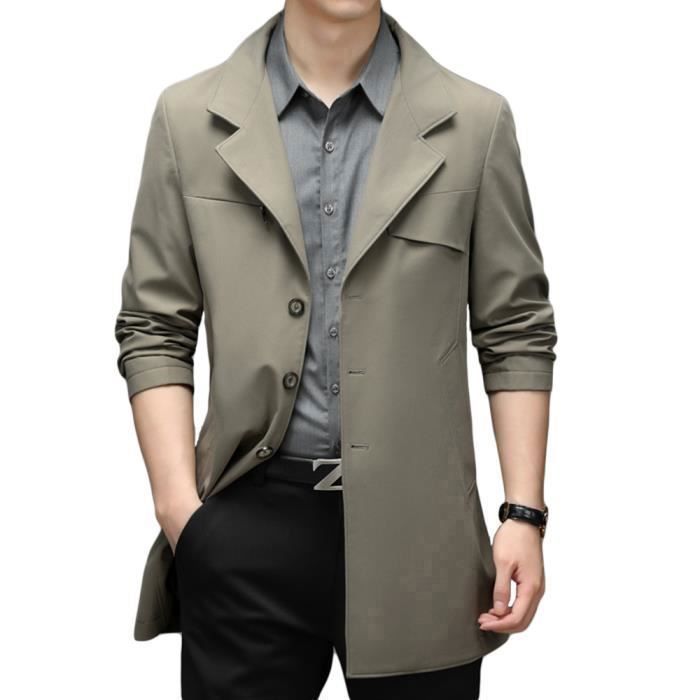 Trench Coat Homme Mi Longue Business Casual INSFITY Kaki