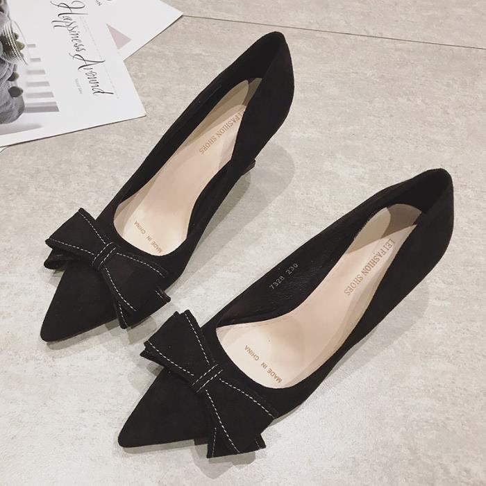 Escarpin Femme GO Talon Chat Pointu 5.5cm Noir en Daim Nubuck