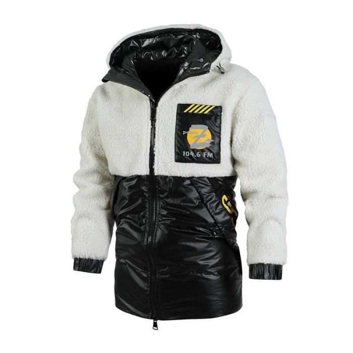 Doudoune Homme Hiver Simili Cuir Col Revers Manches Longues Poignet élastiqué Chaude Epaisse