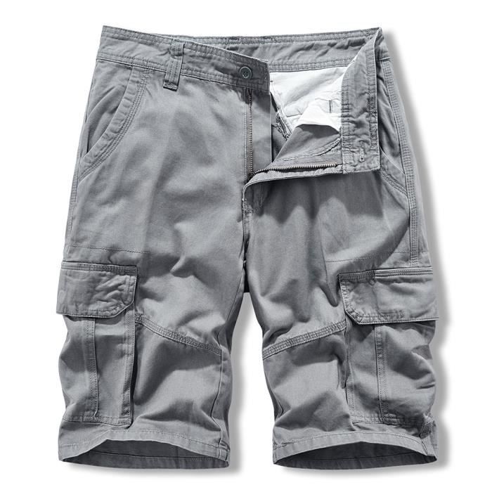 Short Cargo Homme En Coton – Bermudas Travail Avec Poches, Ceinture Élastique (Tailles S à 4XL) - 4
