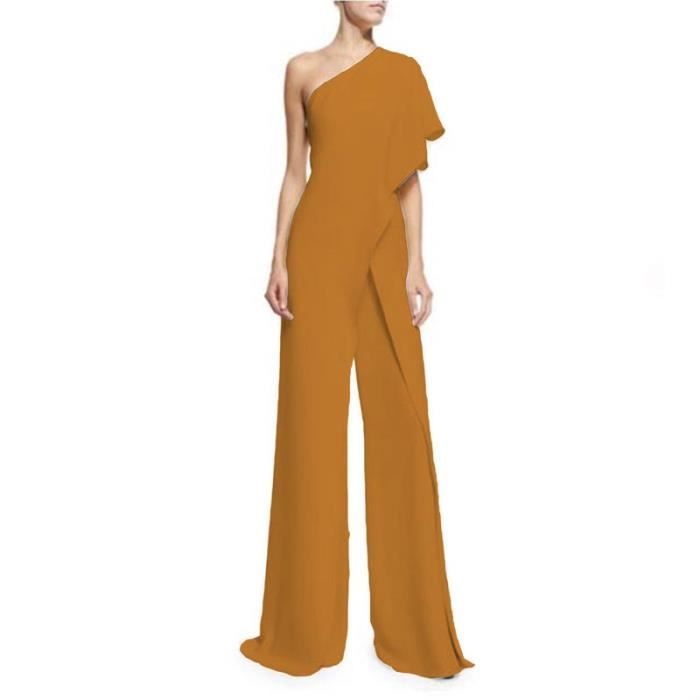 Combinaison Femme Asymétrique Jumpsuit Élégant Pantalon Loose Kaki