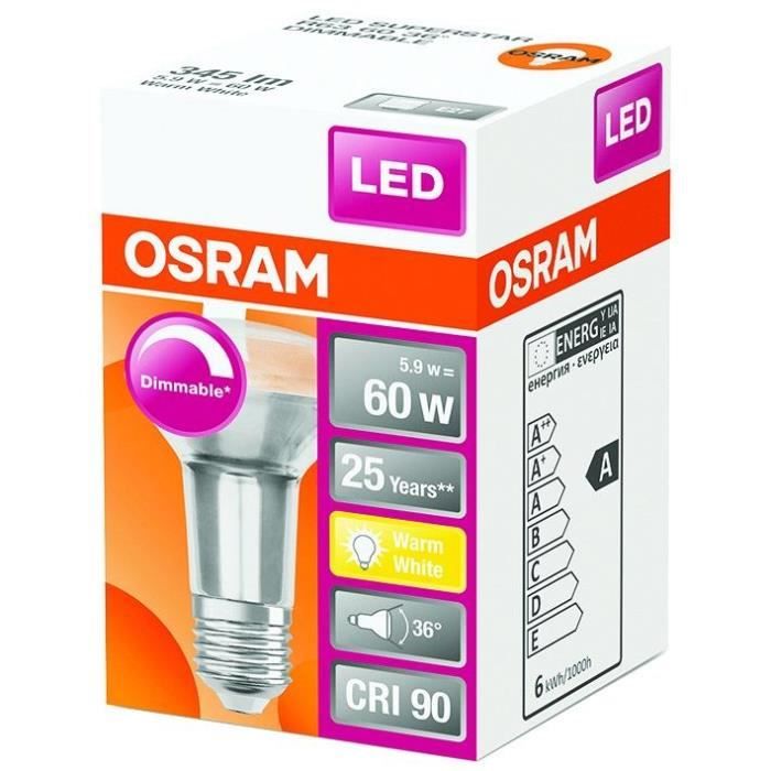 osram - ampoule led spot r63 variateur 59w60 e27 chaud boite 1