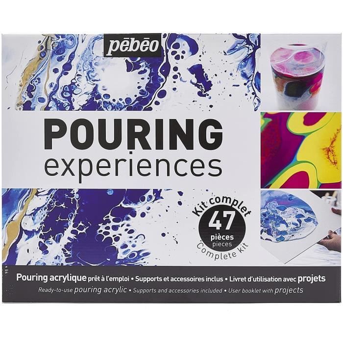 Kit Pouring Expériences 47 Pièces Peinture Acrylique Pré-mélangée Prête à l Emploi