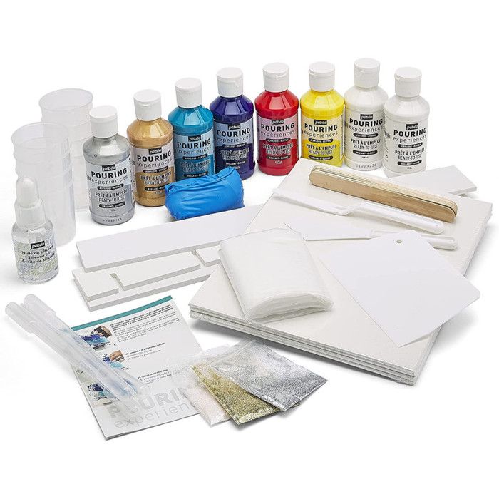 Kit Pouring Expériences 47 Pièces Peinture Acrylique Pré-mélangée Prête à l Emploi