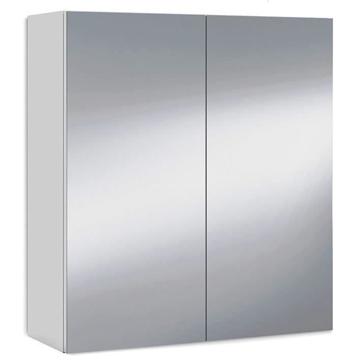 Miroir de salle de bain avec rangements 2 portes en blanc brillant 60 cm (longueur) x 65 cm (hauteur) x 21 cm (profondeur)