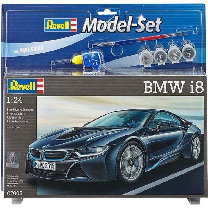 REVELL Model Set BMW i8 Maquette à Construire, à Coller et à Peindre, Avec Accessoires