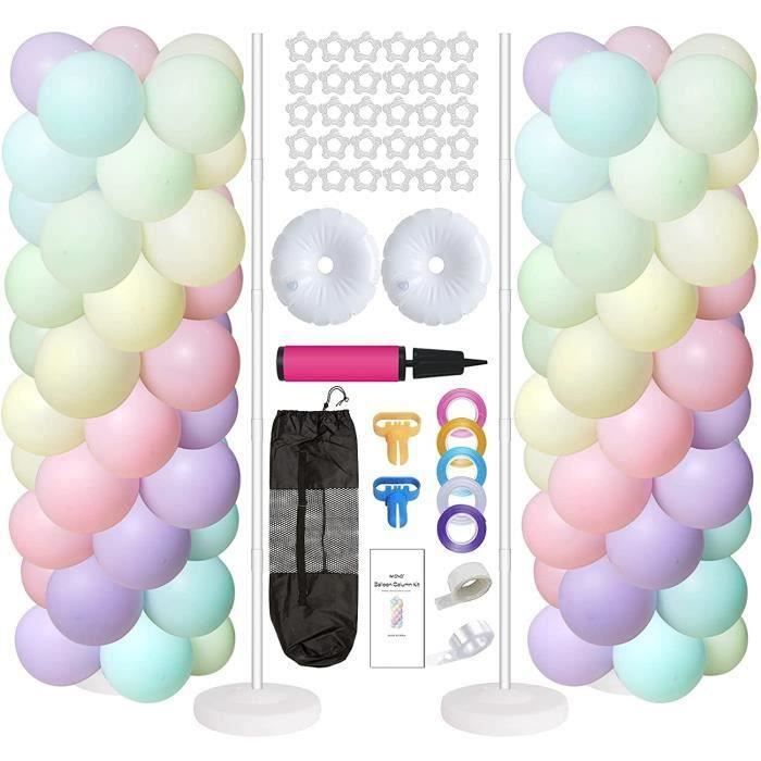 Lot De 4 Supports Colonne Ballons - Hauteur Réglable Jusqu'à 2m + Piquets Sol - Idéal Fêtes & Mariages