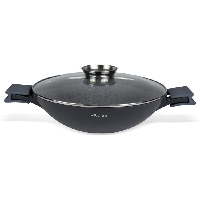 Wok Tognana Ambitiosa 32 Cm Avec Couvercle - Fonte Aluminium, Antiadhésif Granit, Pour Tous Feux
