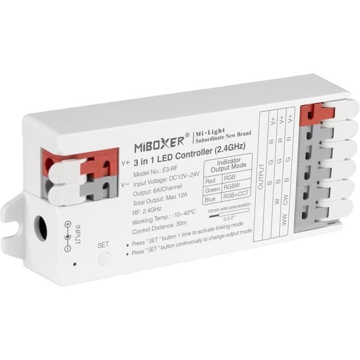 Contrôleur LED E3-RF 3 En 1 2,4 GHz – RGB, RGBW, RGB+CCT, 16 Millions De Couleurs, Sans Fil Et Facile à Installer