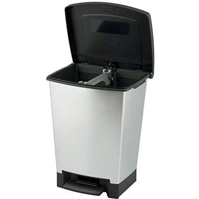 Poubelle Curver Deco Duo 23+23L Argent - Double Bac Pédale élégante