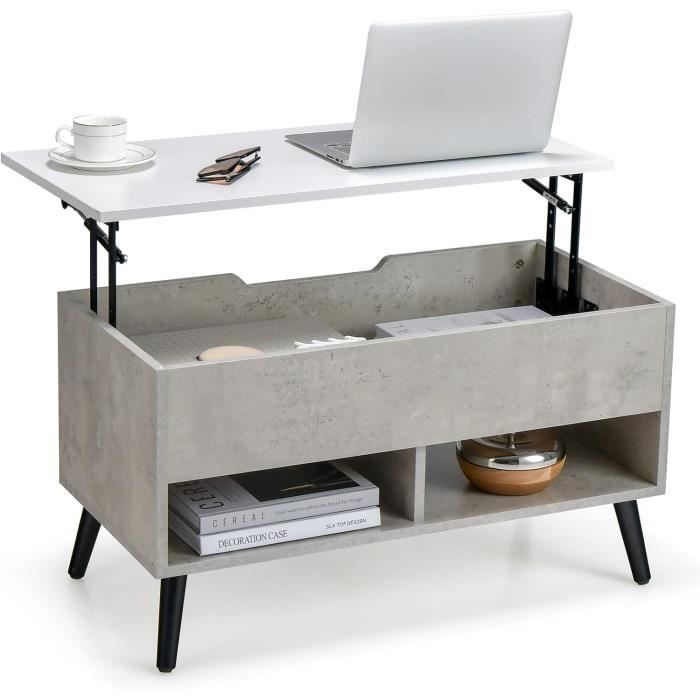 Table Basse Design Imitation Marbre GOPLUS - 110x60x45 Cm, 2 Niveaux, Plateau Supporte 50 Kg, étagère 20 Kg, Gris Et Noir