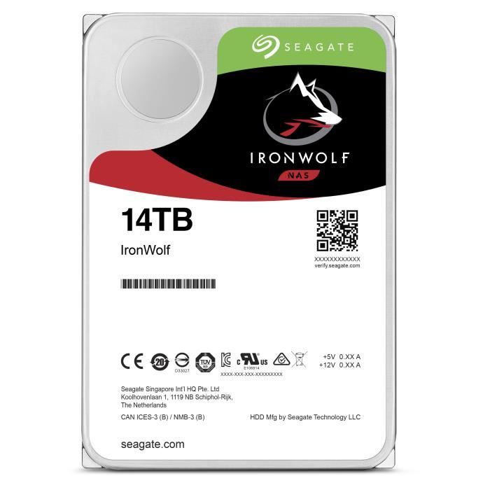 SEAGATE - Disque dur Interne - NAS Iron Wolf - 14To - 7 200 tr/min - 3.5 (ST14000VN0008)