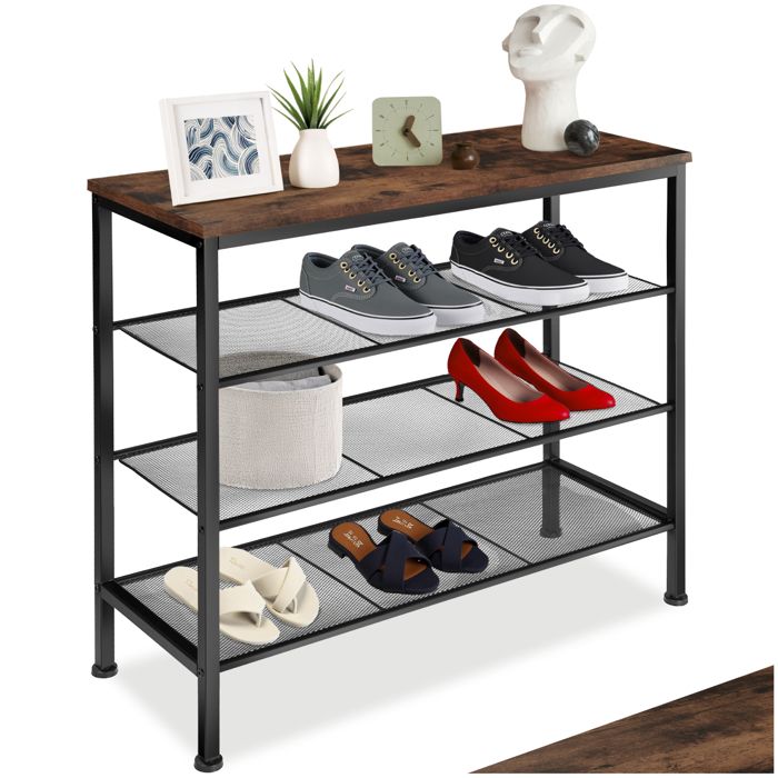 Meuble à chaussures - TECTAKE - Étagère à chaussures NEWPORT en acier 805 x 305 x 725 cm - Bois foncé