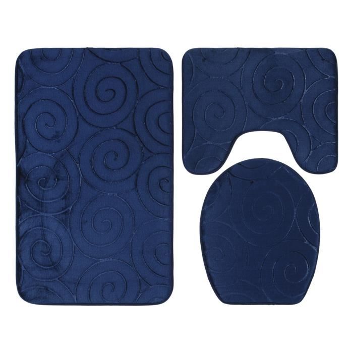 Ensemble Tapis De Bain 3 Pièces Antidérapant - Motif Dauphins - Velours + Fond PVC - Pour Salle De Bain/toilettes