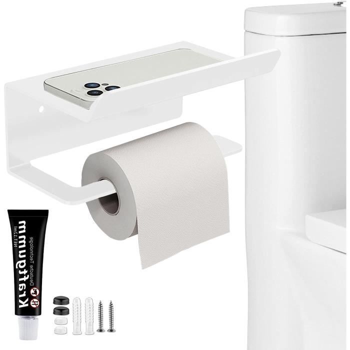 Porte-Papier Toilette Mural Avec Étagère Aluminium Doré - Auto-Adhésif 3M