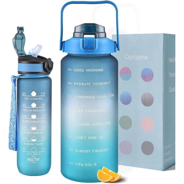 Gourde Sport 1L Avec Paille – Tritan Sans BPA, Marqueurs De Temps, Motivation Hydratation, Pour Fitness !