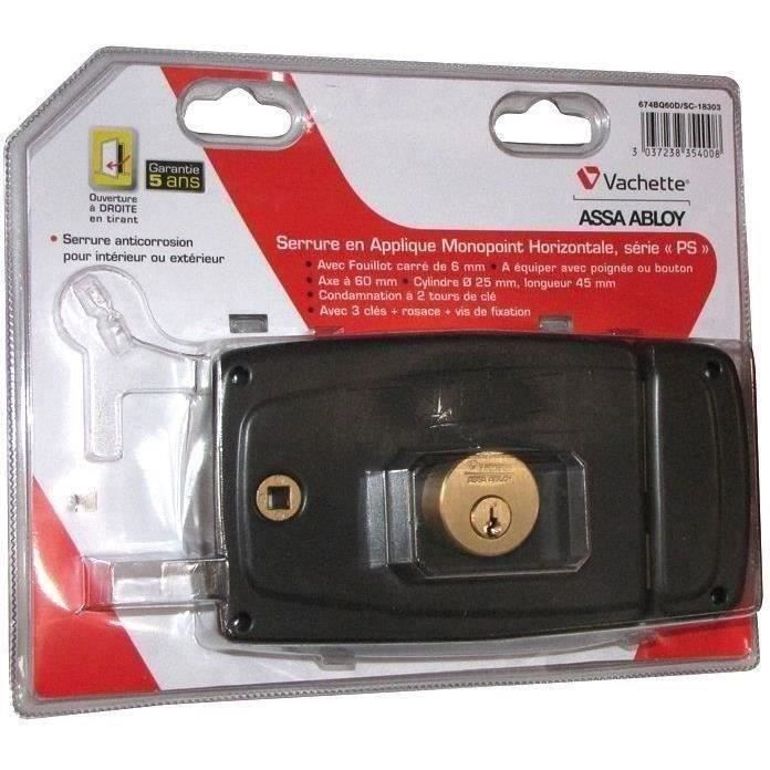 Serrure horizontale à fouillot VACHETTE - Série Eco - Droite - 2 points - Cylindre 45mm - 3 clés inc