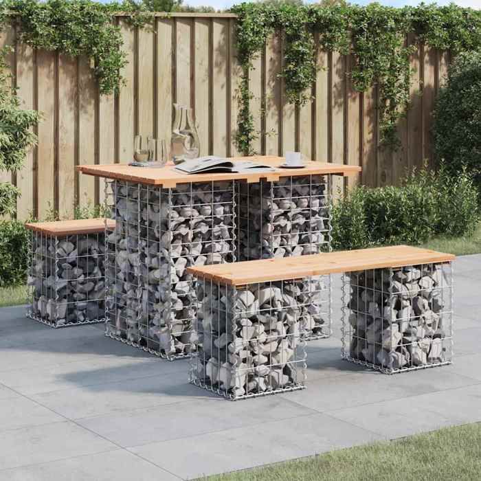 vidaXL Banc de jardin design de gabion 100x70x72 cm bois massif de pin 834365 - vue 2