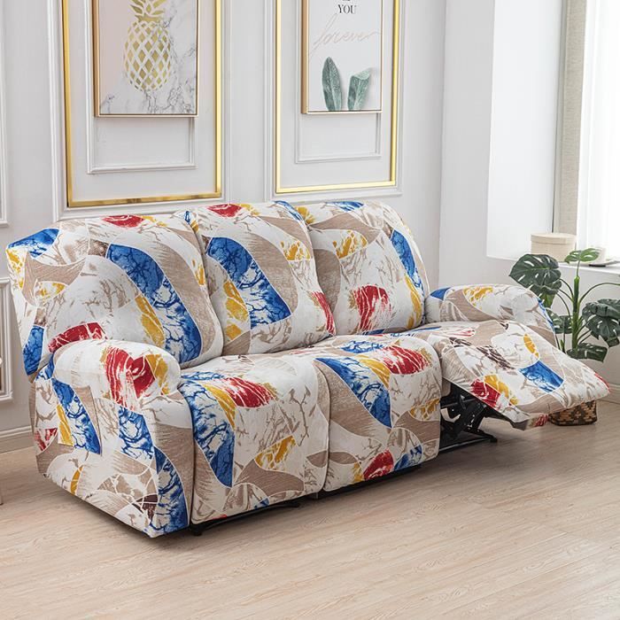 Housse De Canapé Relax Inclinable Extensible En Velours Doux – 1/2/3 Places Avec Poches Latérales Antidérapantes, Lavable En Machine