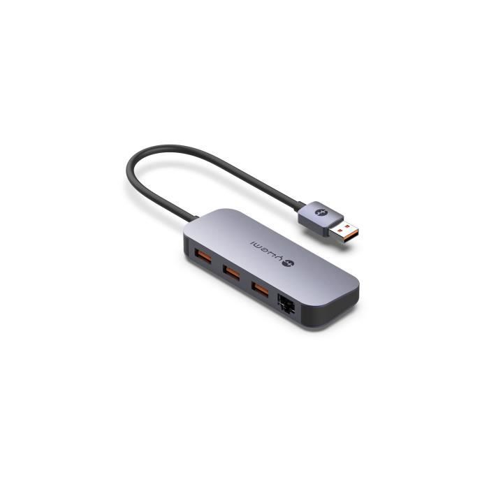 Xiaomi YHEMI MU705 USB Gigabit LAN/Hub,4 in 1 USB HUB,Matériau en aluminium,5 Gbit/s,USB3.0*3、RJ45 1000M*1 pour Xiaomi、Huawei TV box