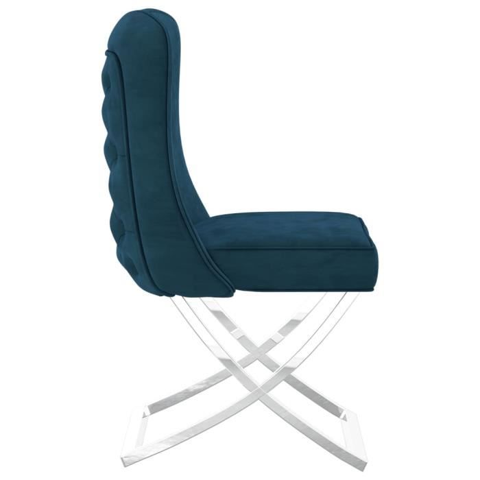 zerodis chaise de salle à manger bleu 53x52x98 cm velours et inox re388