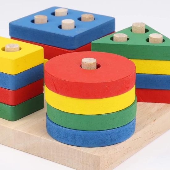 Subtail Jouets Montessori Empilage Et Tri 2-en-1 – 20 Blocs + Anneau Arc-en-ciel, Bois Naturel, Dès 1 An – Cadeau éducatif